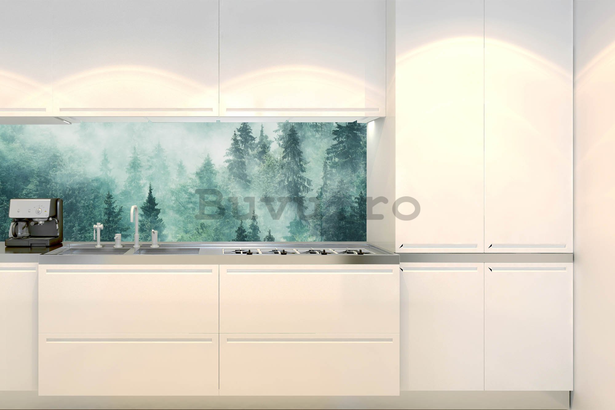 Tapet autoadeziv lavabil pentru bucătărie - Ceață în pădure, 180x60 cm
