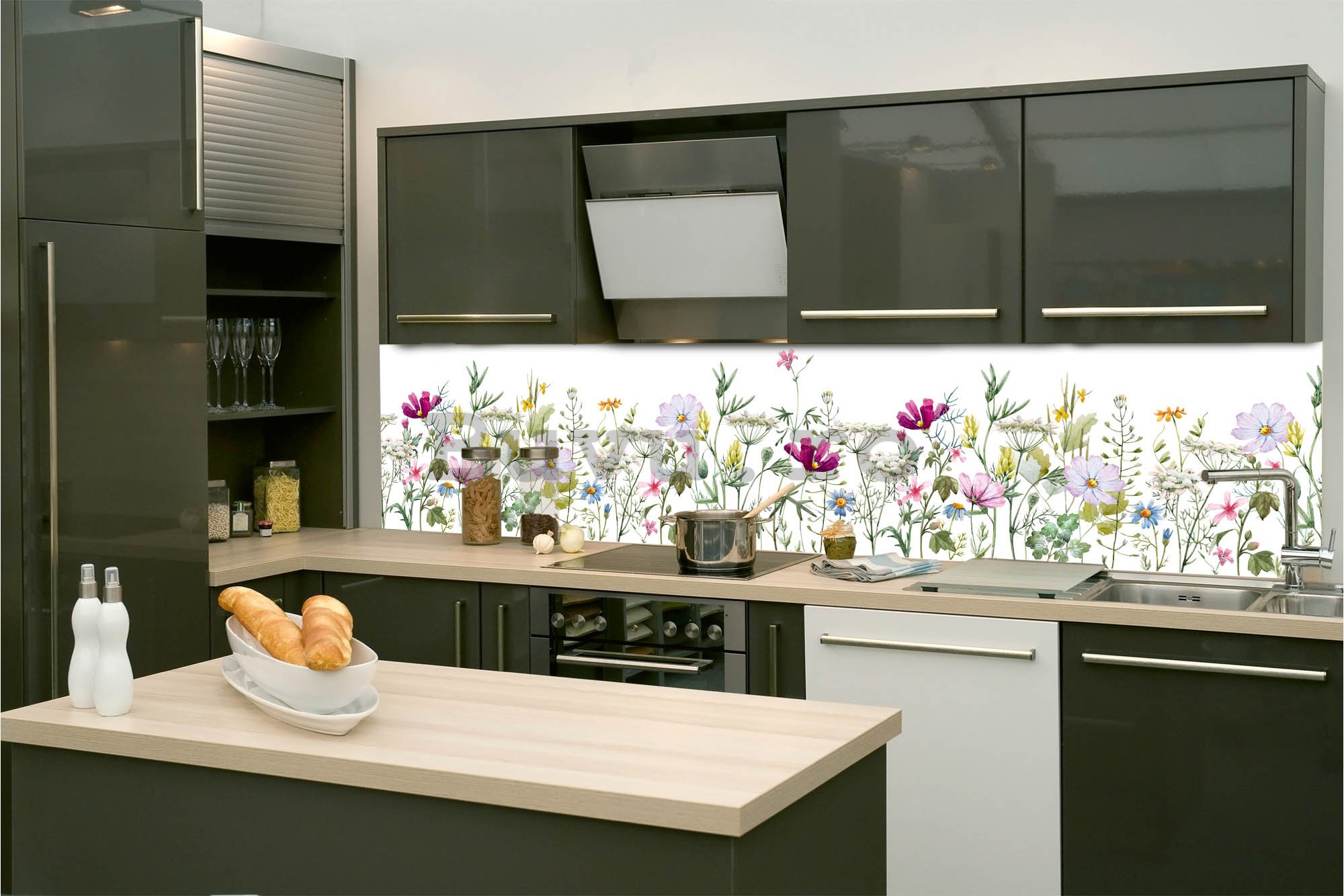 Tapet autoadeziv lavabil pentru bucătărie - Model floral, 260x60 cm