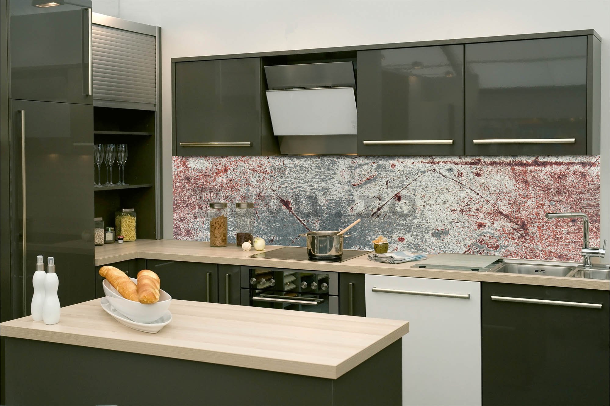 Tapet autoadeziv lavabil pentru bucătărie - Perete ruginit, 260x60 cm
