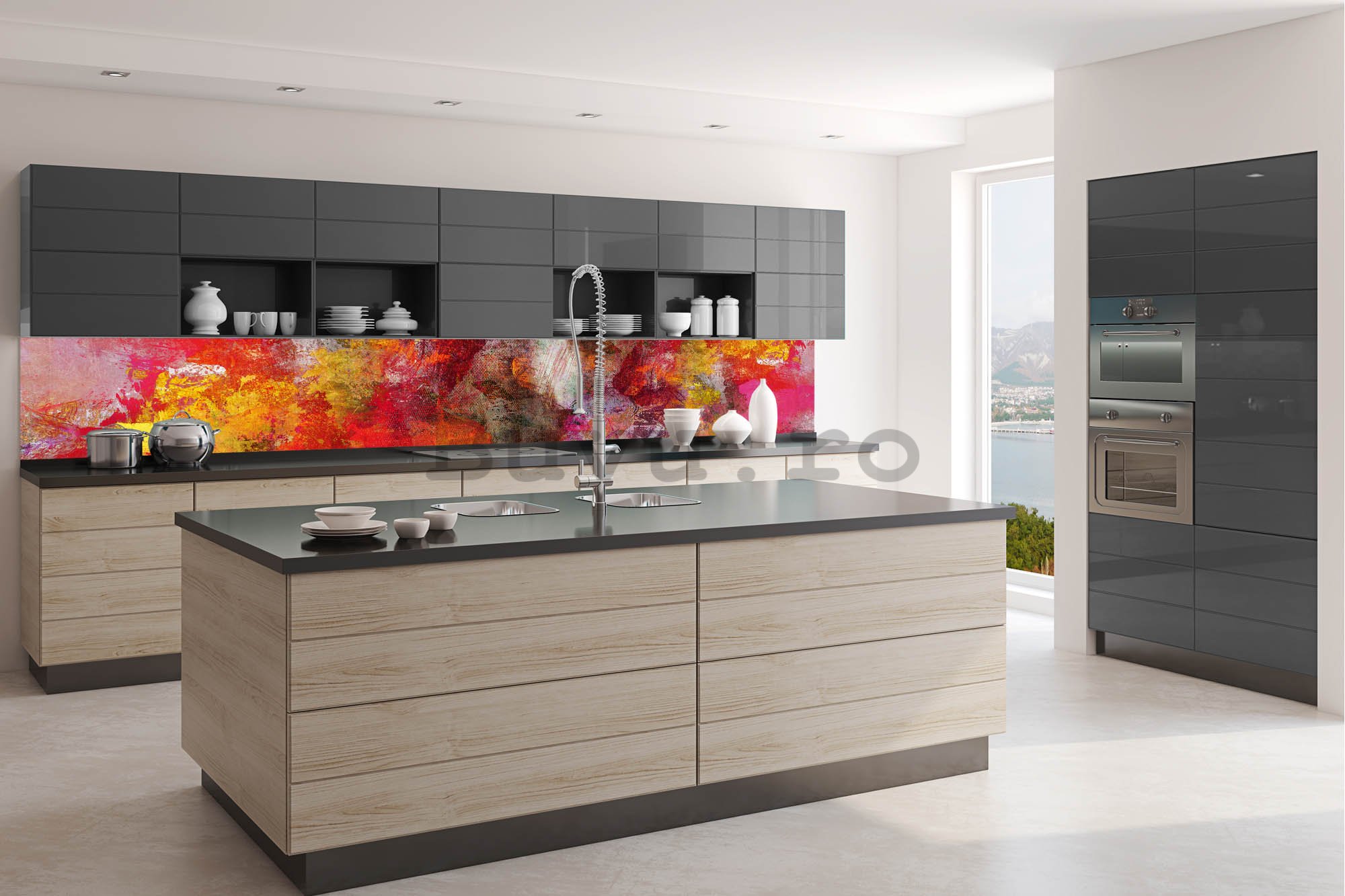 Tapet autoadeziv lavabil pentru bucătărie - Perete abstract, 350x60 cm