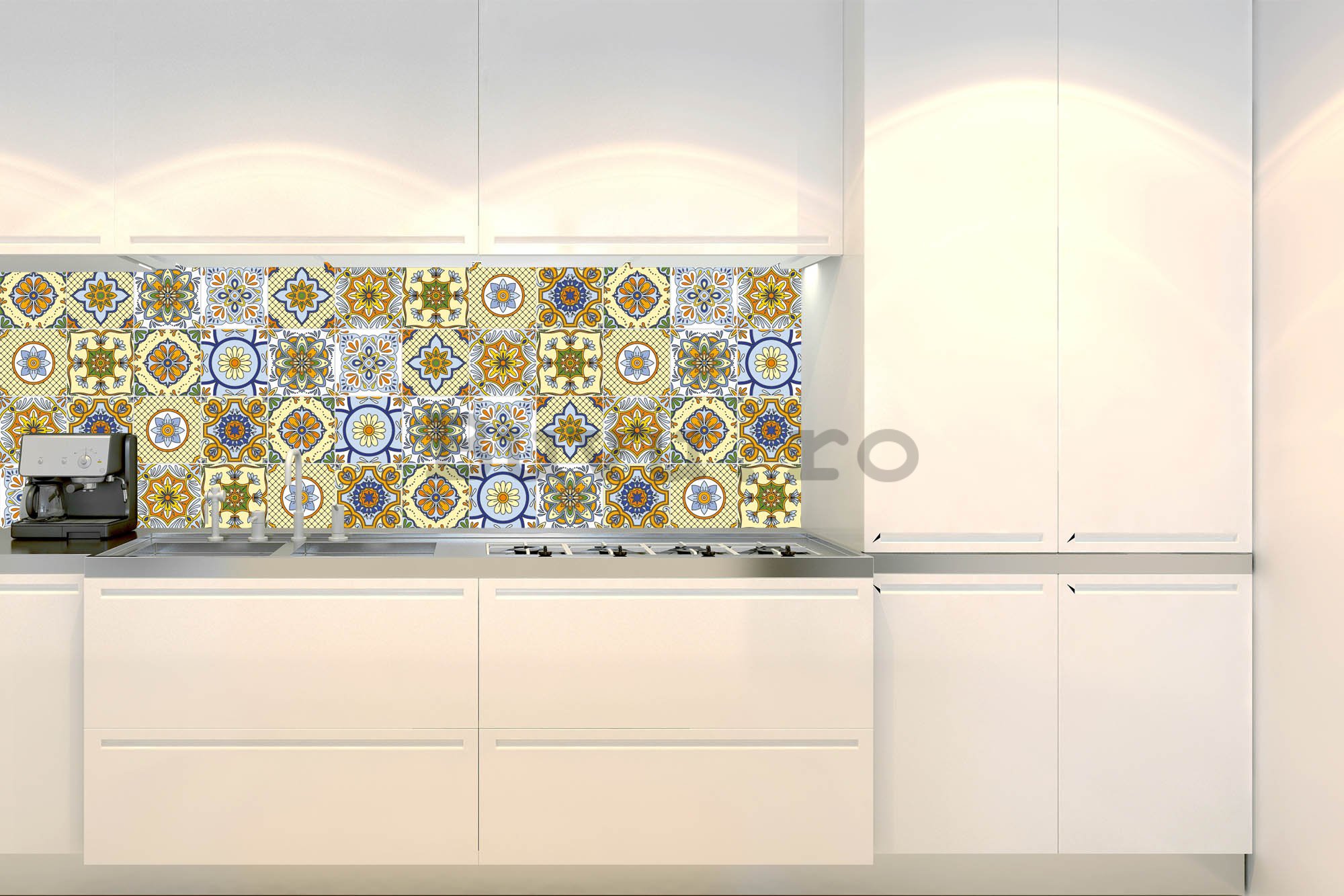 Tapet autoadeziv lavabil pentru bucătărie - Faianță galbenă, 180x60 cm