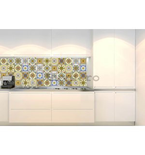 Tapet autoadeziv lavabil pentru bucătărie - Faianță galbenă, 180x60 cm