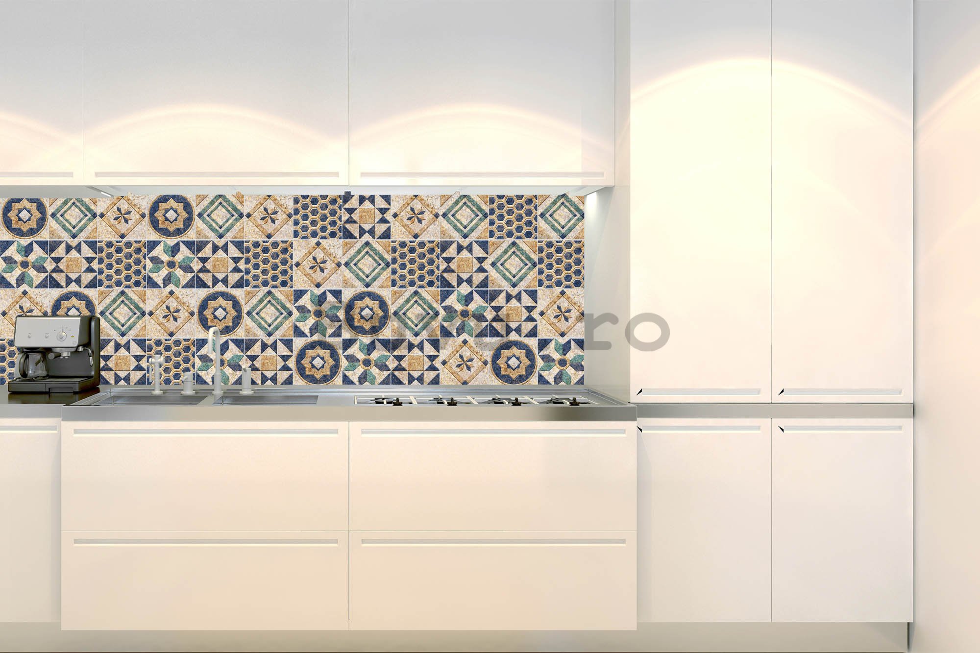 Tapet autoadeziv lavabil pentru bucătărie - Faianță albastră, 180x60 cm