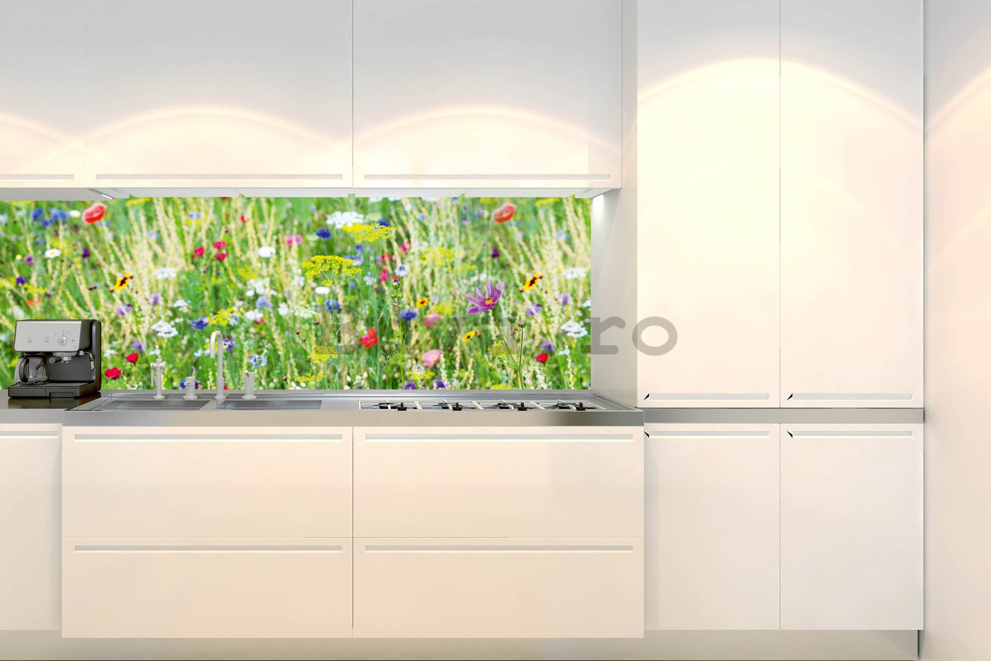 Tapet autoadeziv lavabil pentru bucătărie - Lunca cu flori, 180x60 cm