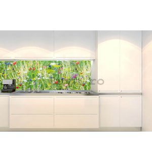 Tapet autoadeziv lavabil pentru bucătărie - Lunca cu flori, 180x60 cm