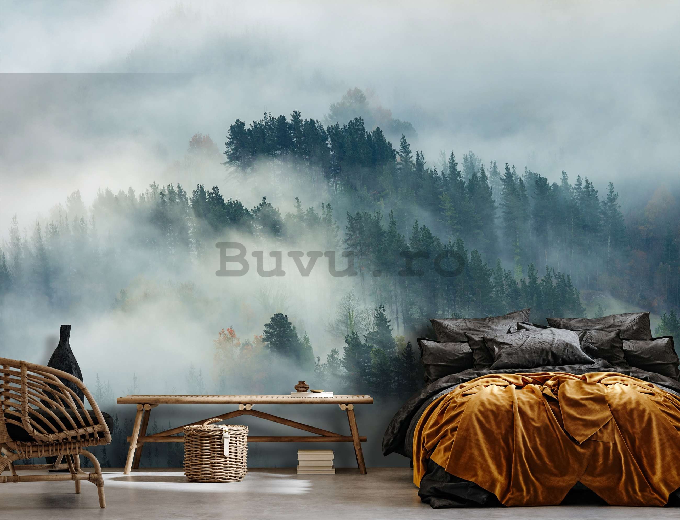 Fototapet vlies: Ceață peste pădure (4) - 254x184 cm