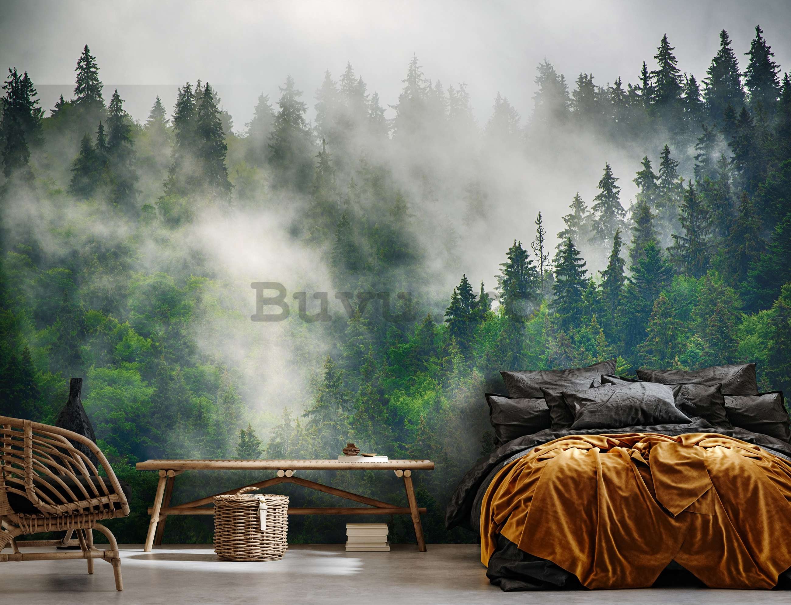 Fototapet vlies: Ceață peste pădure (5) - 254x184 cm