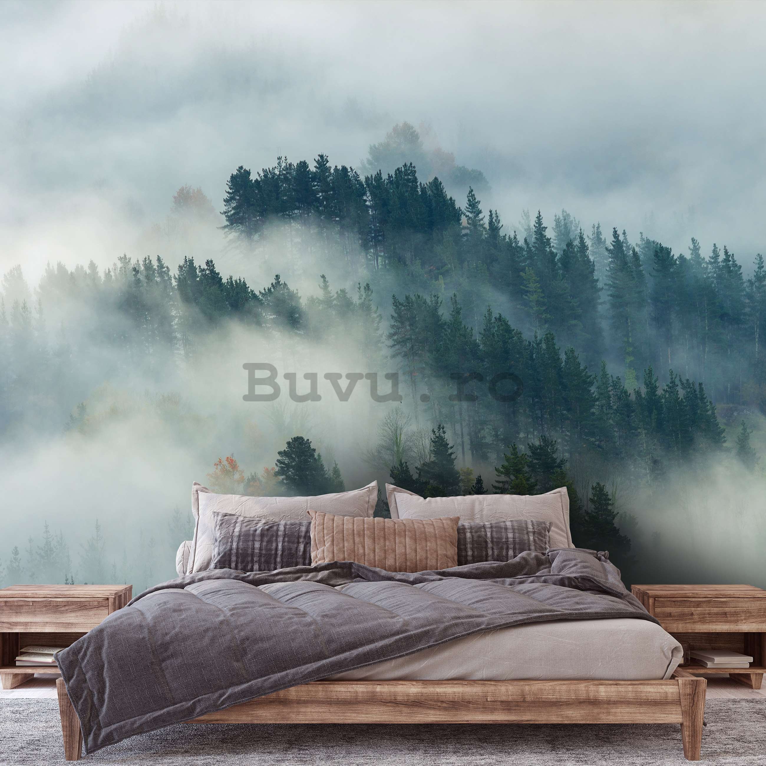 Fototapet vlies: Ceață peste pădure (4) - 368x254 cm