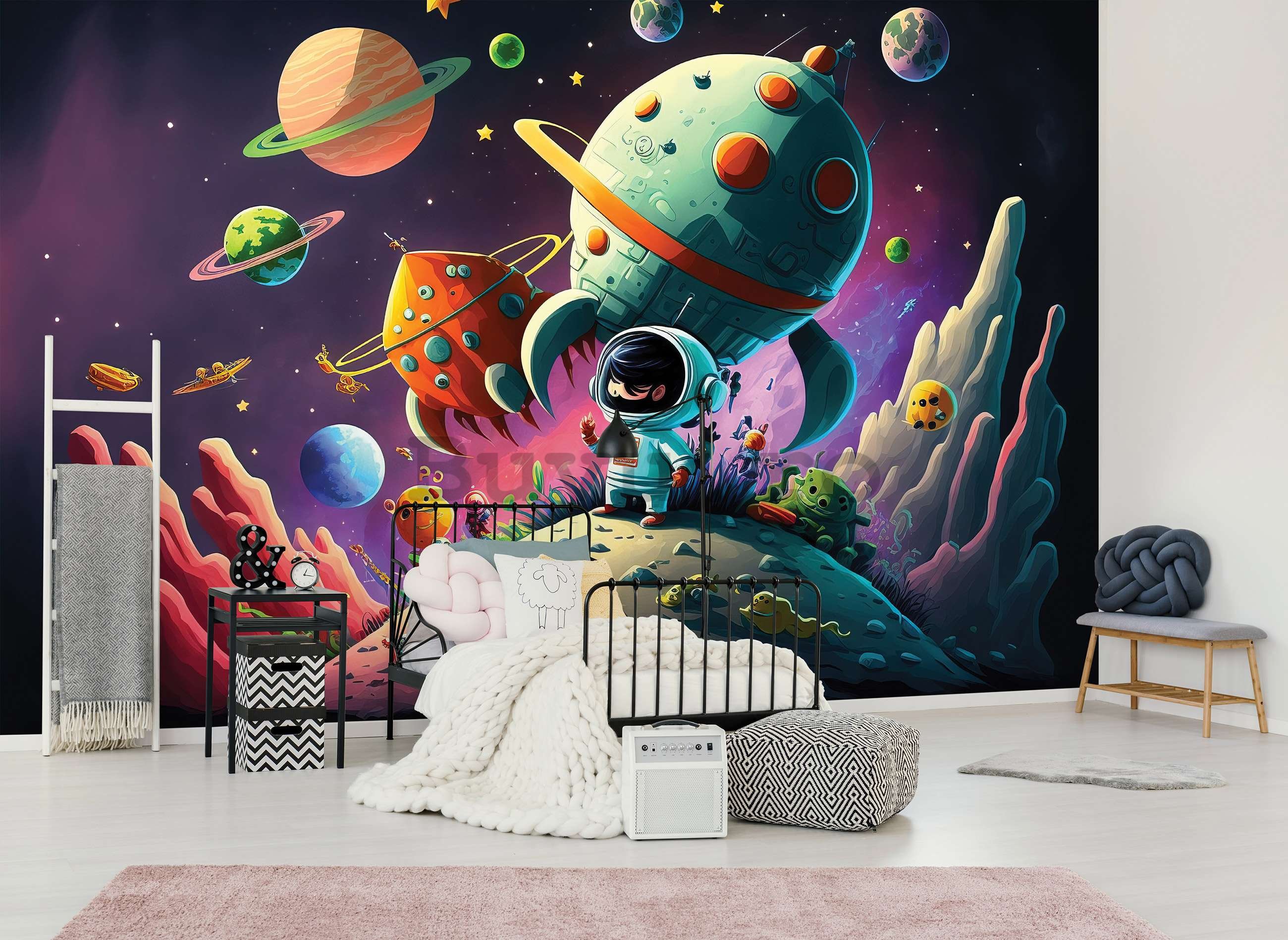 Fototapet vlies: Tapet pentru copii astronaut și spațiu - 368x254 cm