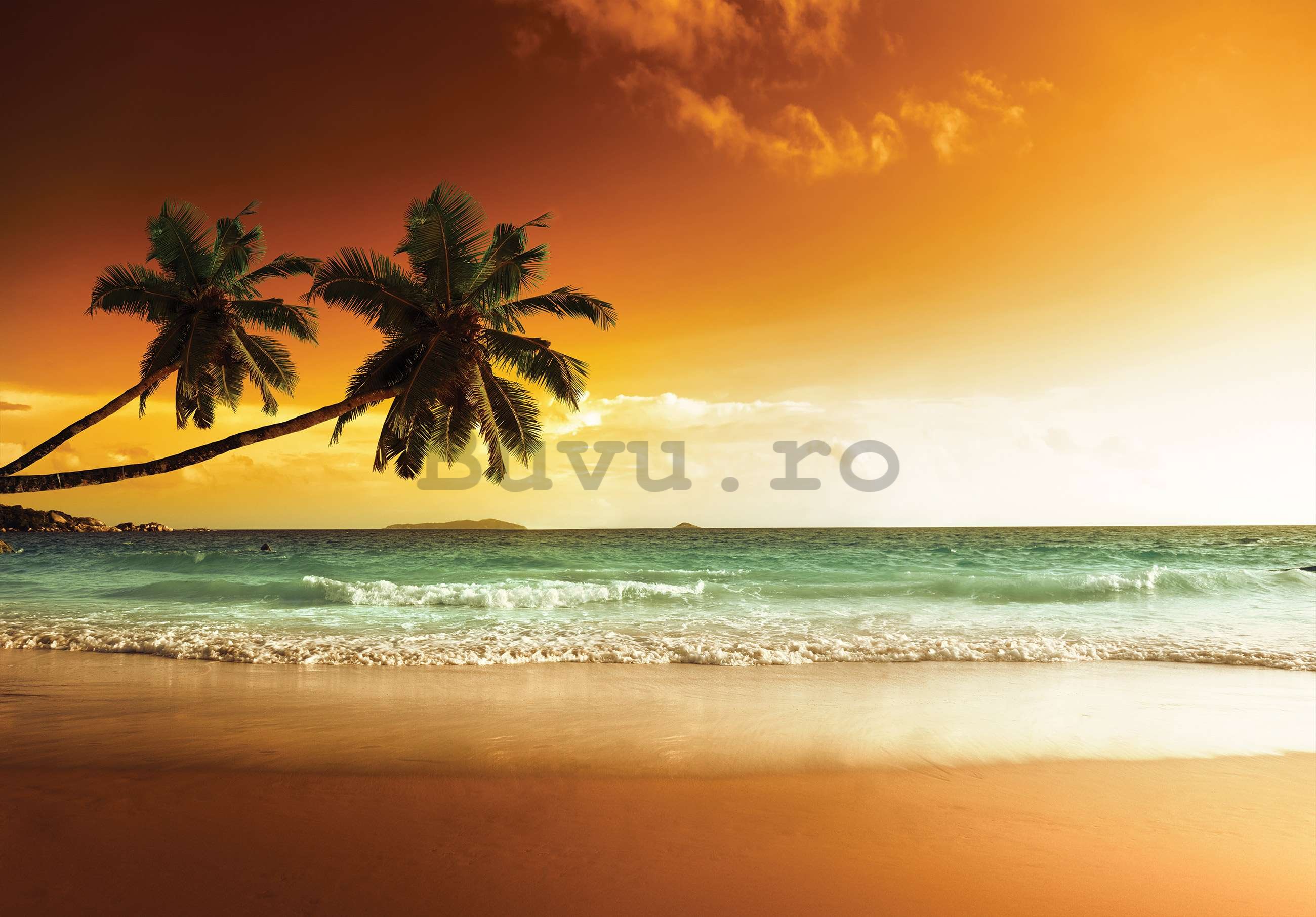 Fototapet vlies: Palmieri și plajă la apus de soare - 152,5x104 cm