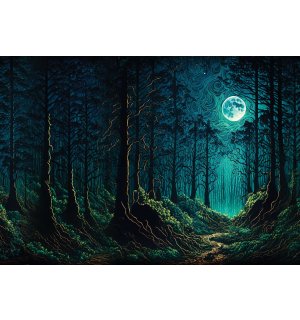 Fototapet vlies: Pădure fermecată în lumina lunii - 416x254 cm