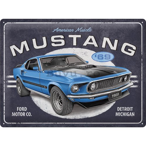 Placă metalică: Ford Mustang 1969 Mach 1 Blue - 40x30 cm