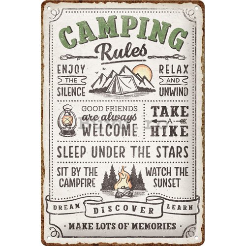 Placă metalică: Camping rules - 30x20 cm
