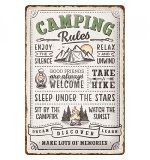 Placă metalică: Camping rules - 30x20 cm