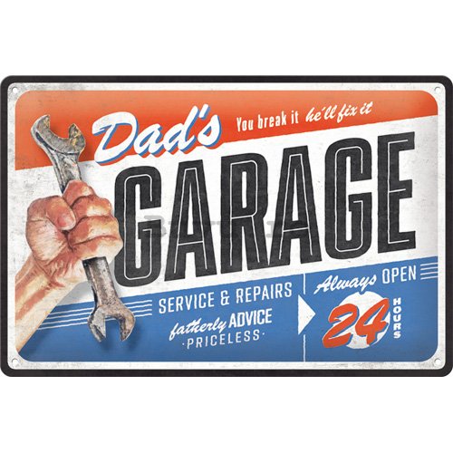 Placă metalică: Dads garage - 30x20 cm