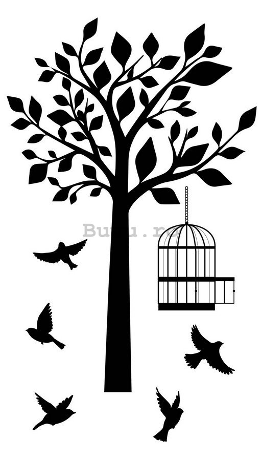 Abțibild pentru perete - Păsări și arbore (umbre)