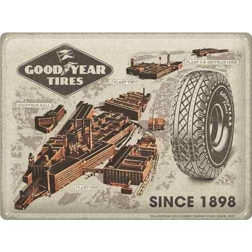 Placă metalică: Goodyear - Factories since 1898 - 40x30 cm
