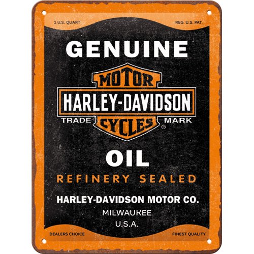 Placă metalică: Harley-Davidson - Genuine Oil - 15x20 cm