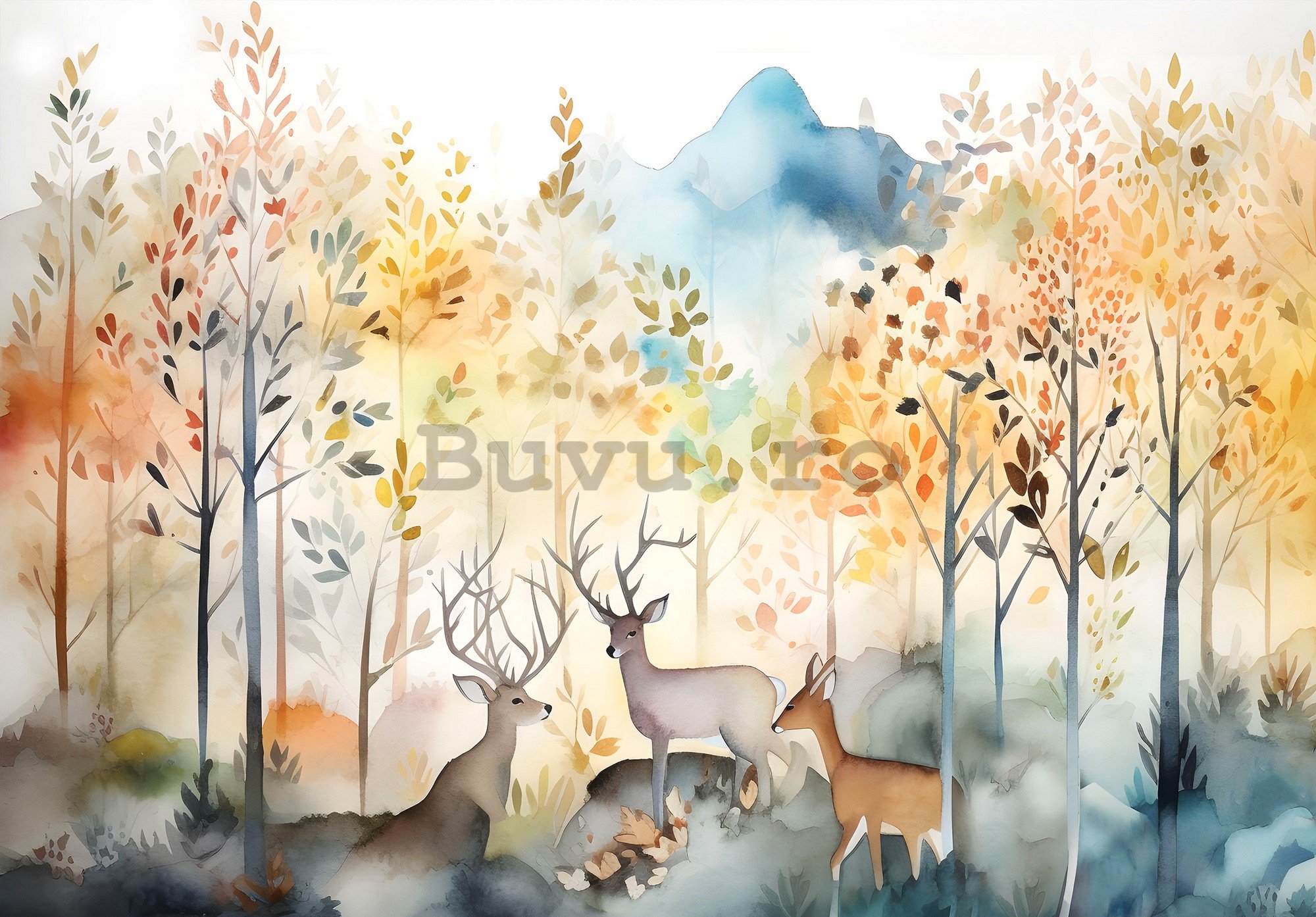 Fototapet vlies: For kids watercolour forest - 254x184 cm
