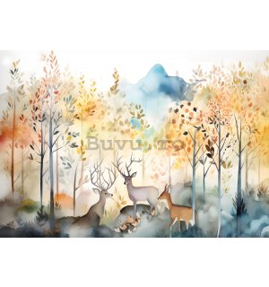 Fototapet vlies: For kids watercolour forest - 254x184 cm