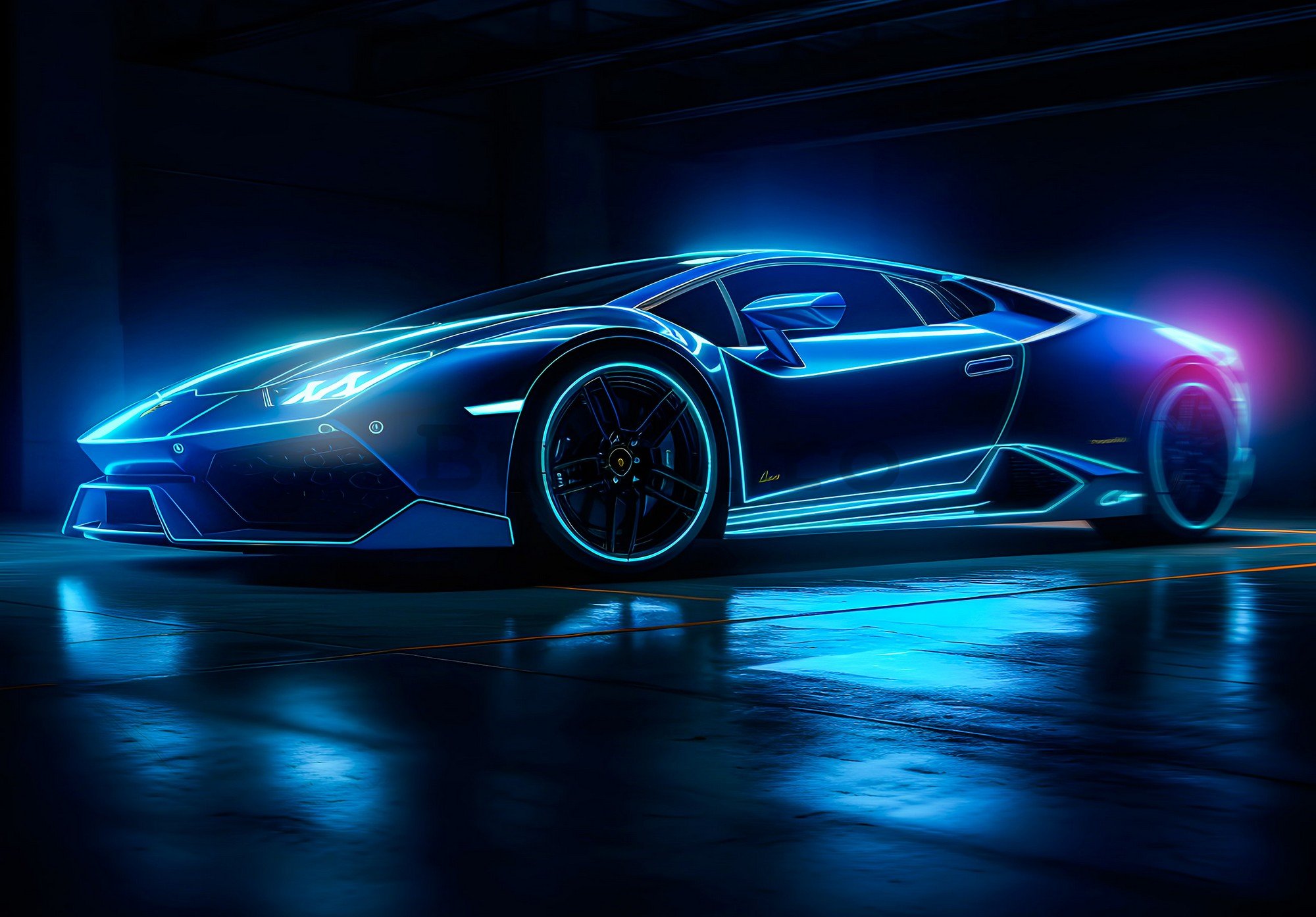 Fototapet vlies: Car Lamborghini luxurious neon - 254x184 cm