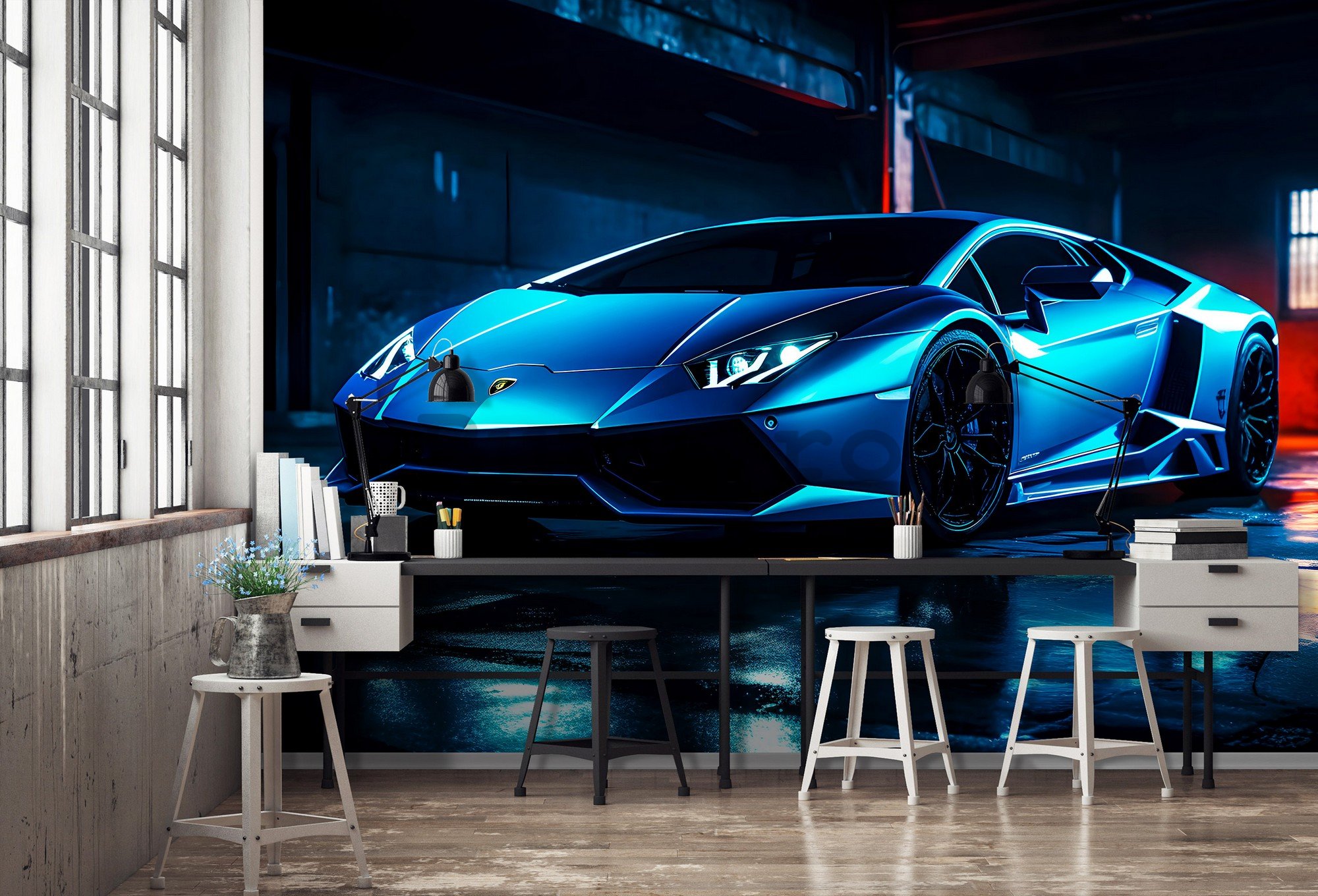 Fototapet vlies: Car Lamborghini luxurious neon (1) - 254x184 cm