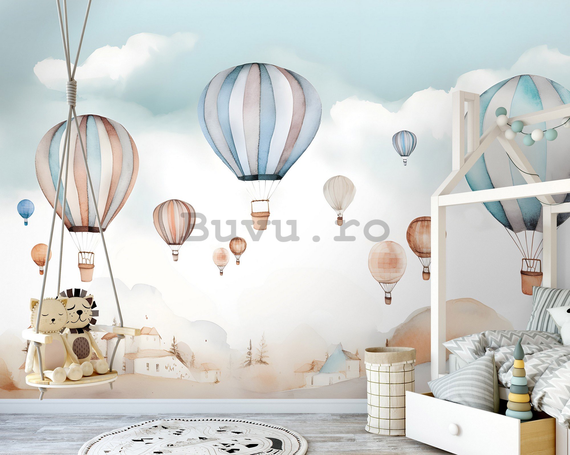Fototapet vlies: For kids fairytale watercolour balloons - 254x184 cm