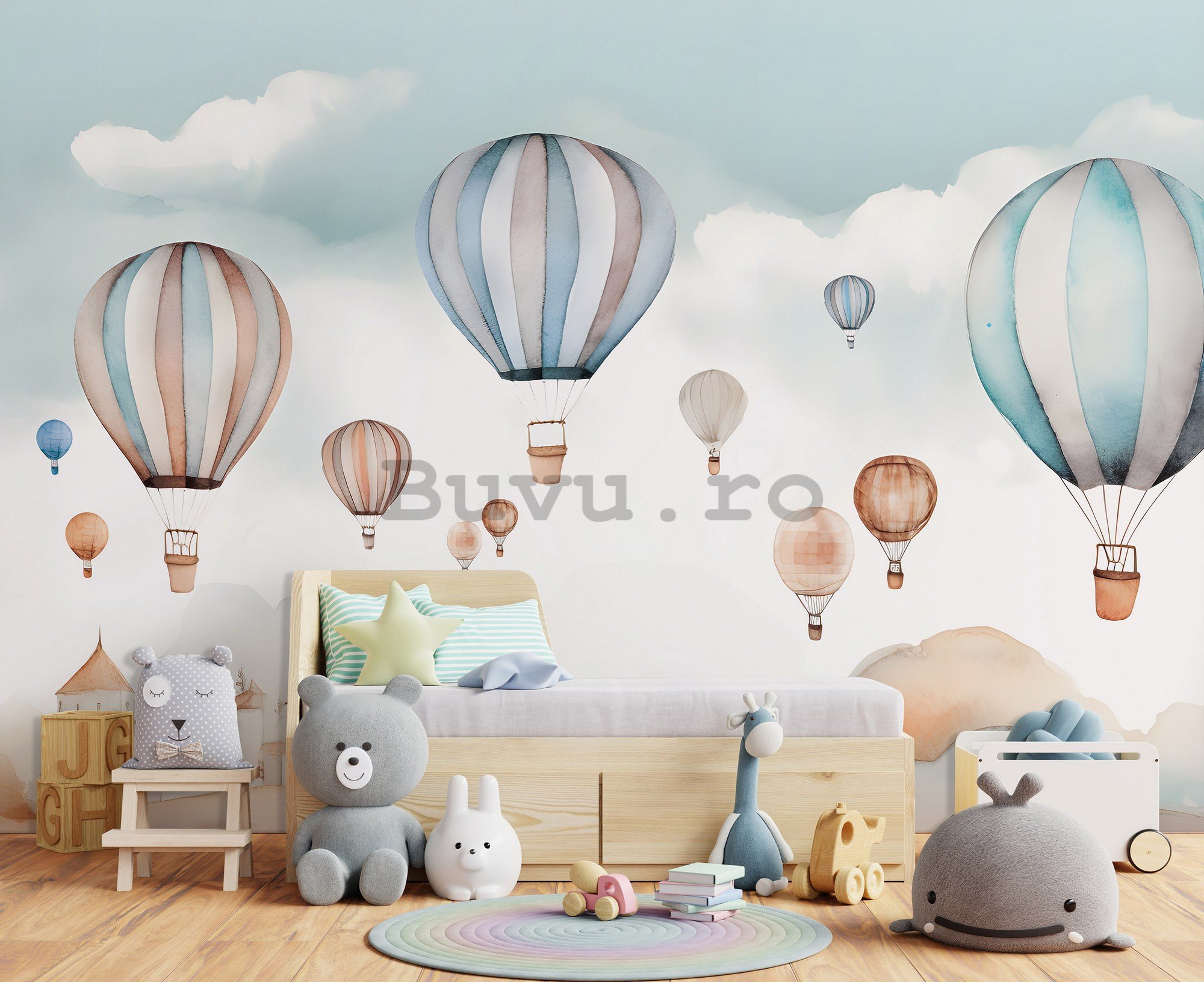 Fototapet vlies: For kids fairytale watercolour balloons - 254x184 cm