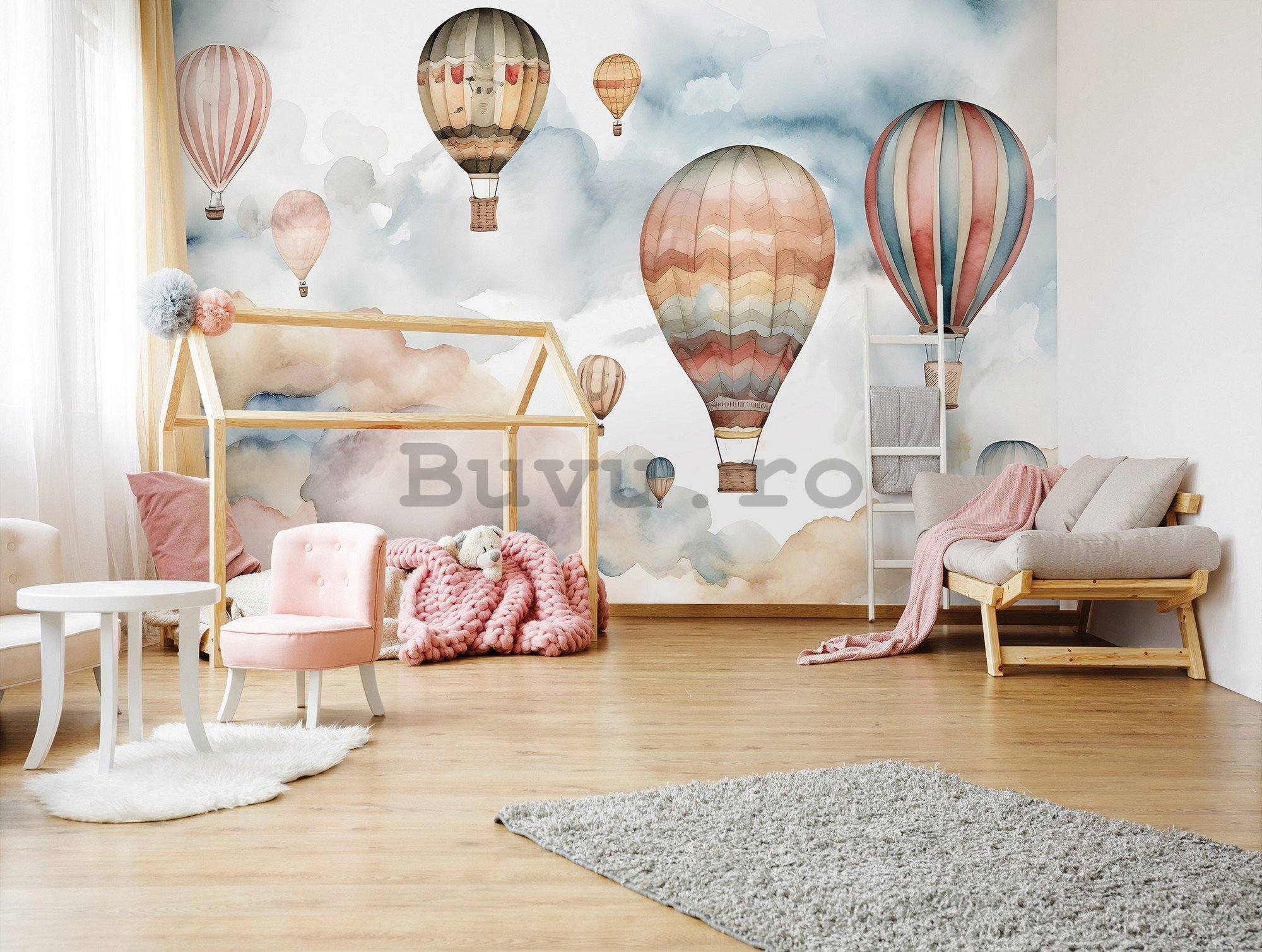 Fototapet vlies: For kids fairytale watercolour balloons (1) - 254x184 cm