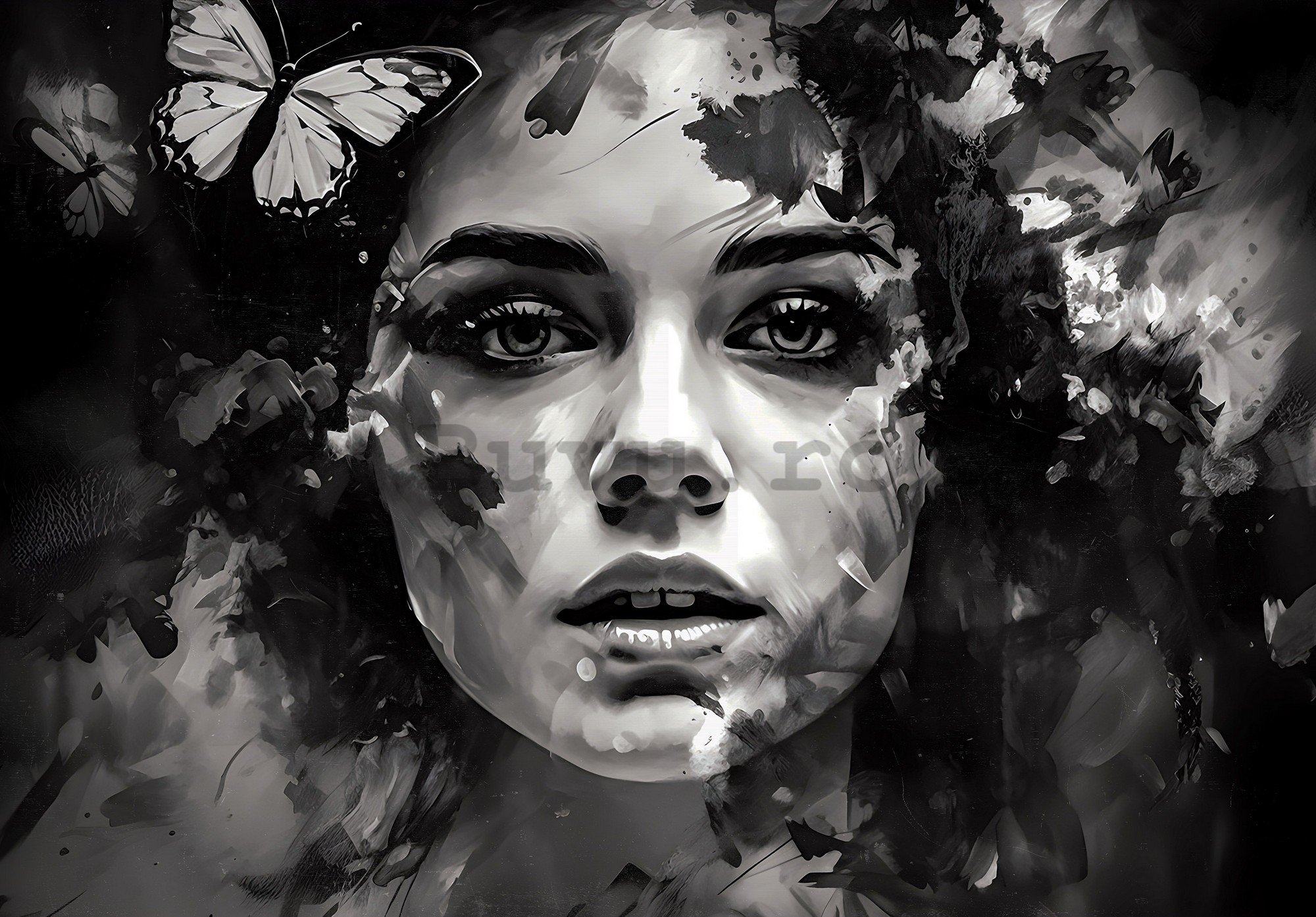 Fototapet vlies: Art watercolour woman butterfly (2) - 254x184 cm
