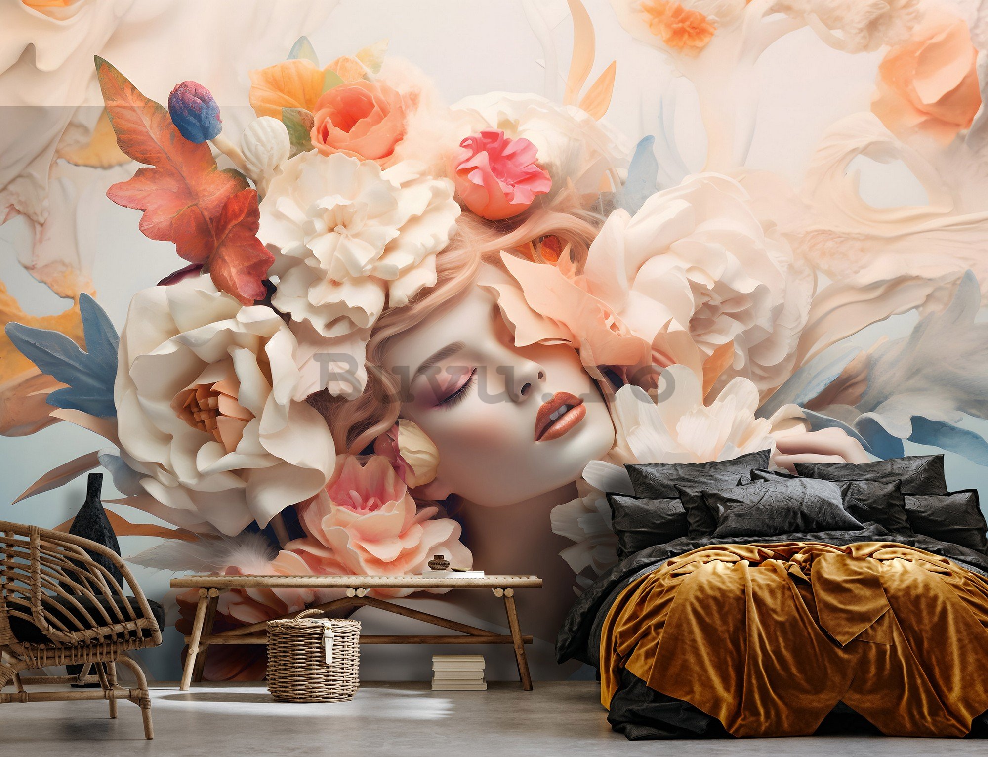 Fototapet vlies: Woman flowers pastel elegance - 254x184 cm