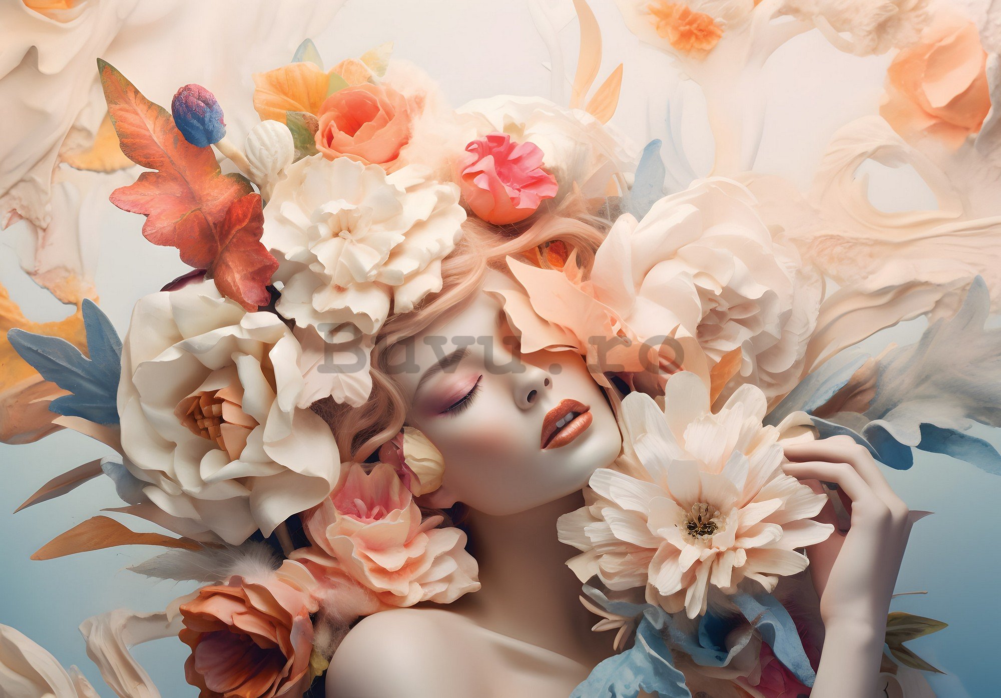 Fototapet vlies: Woman flowers pastel elegance - 254x184 cm