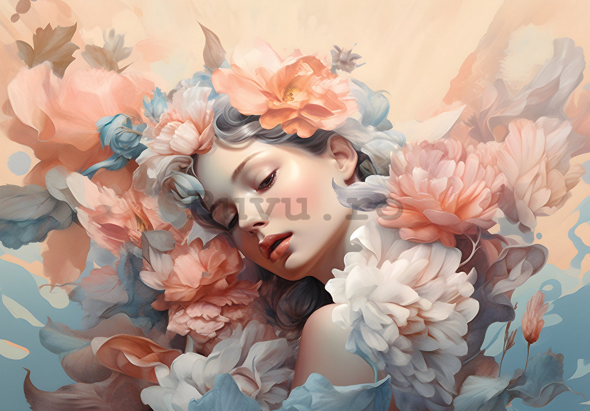 Fototapet vlies: Woman flowers pastel elegance (1) - 254x184 cm