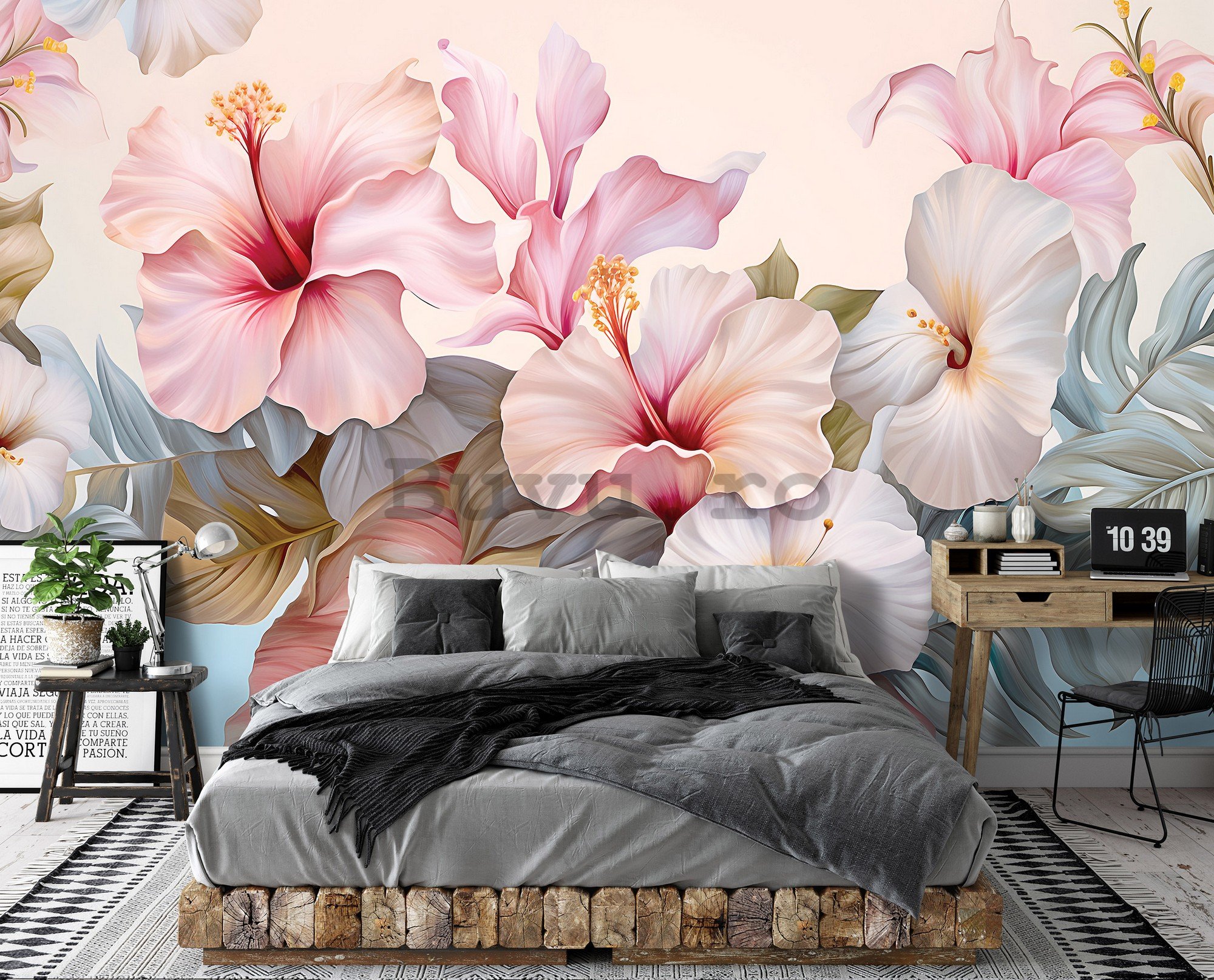 Fototapet vlies: Nature flowers hibiscus painting - 254x184 cm