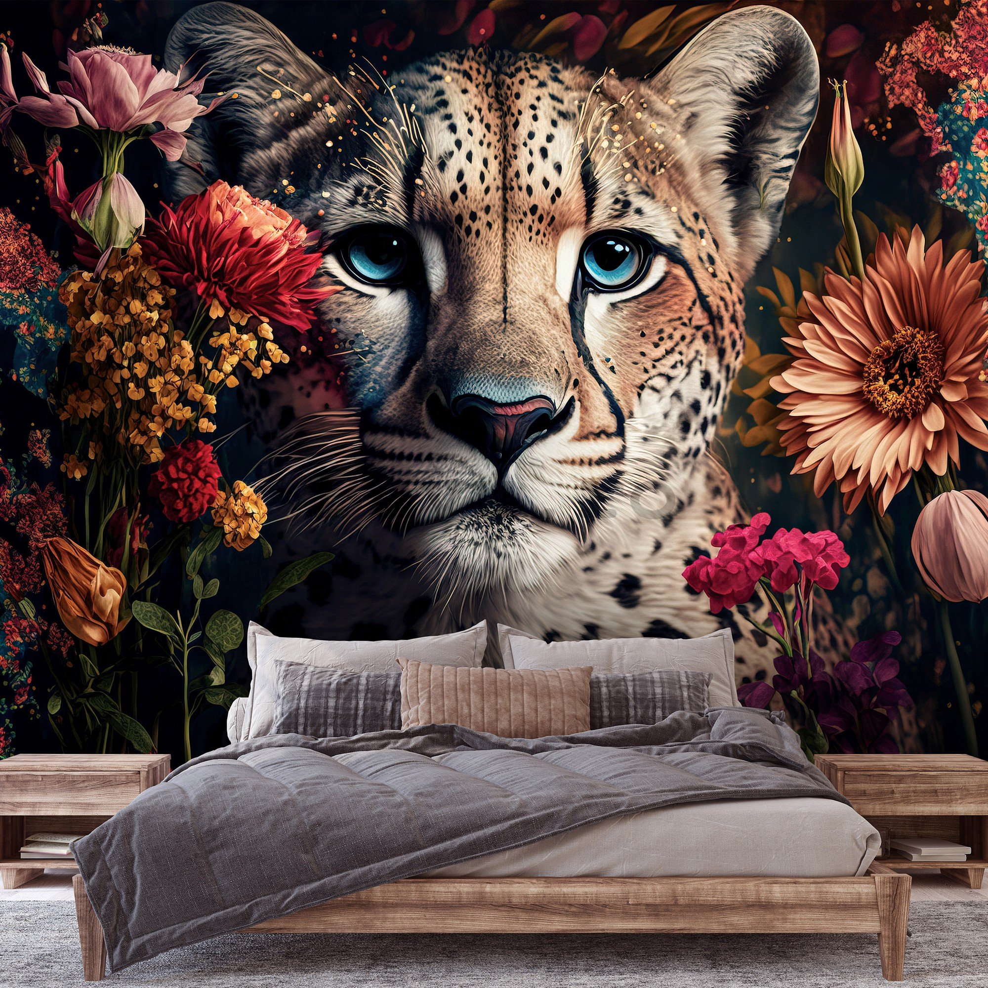 Fototapet vlies: Nature flowers cheetah colours - 254x184 cm
