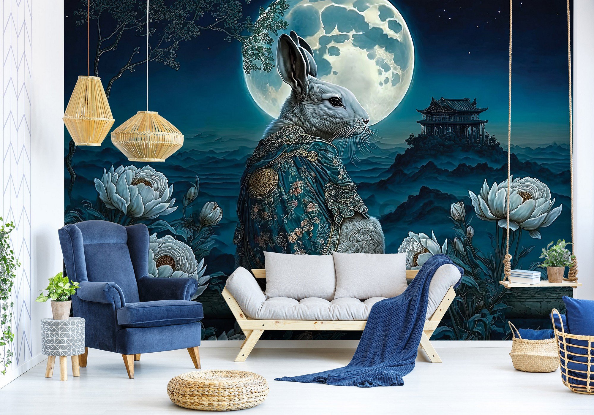 Fototapet vlies: Art Orient rabbit moon - 416x290 cm