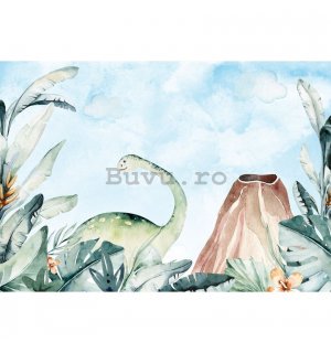 Fototapet vlies: For kids dinosaur watercolour - 254x184 cm