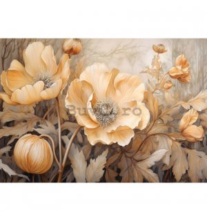 Fototapet vlies: Art Nature Beige Big Flowers - 254x184 cm
