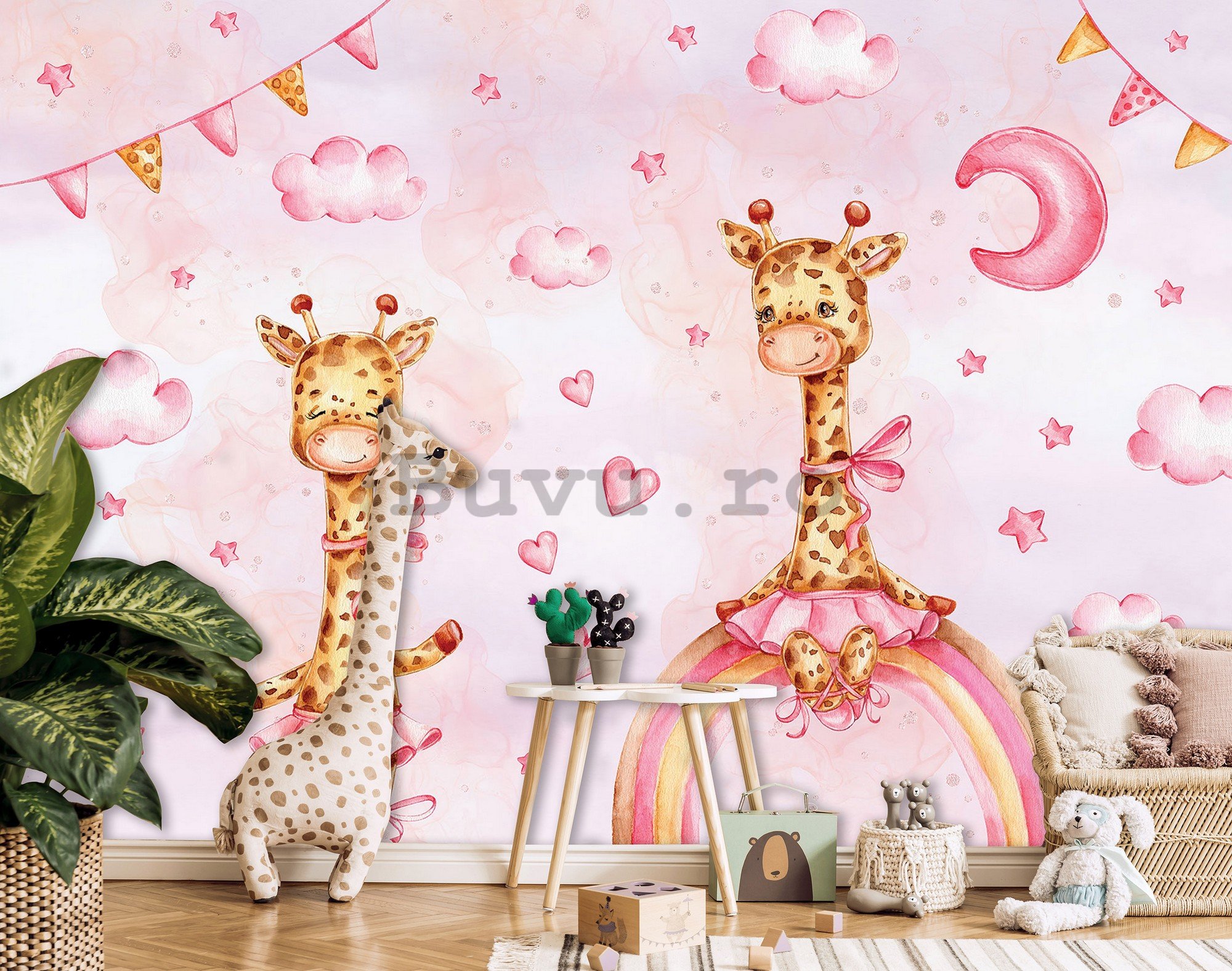 Fototapet vlies: Children giraffe - 254x184 cm