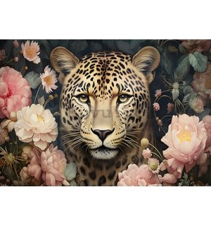 Fototapet vlies: Jaguar Flowers - 254x184 cm