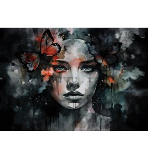 Fototapet vlies: Art watercolour woman butterfly - 368x254 cm