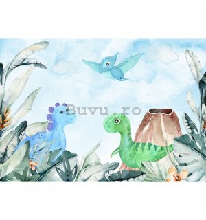 Fototapet vlies: For kids dinosaurs watercolour - 368x254 cm