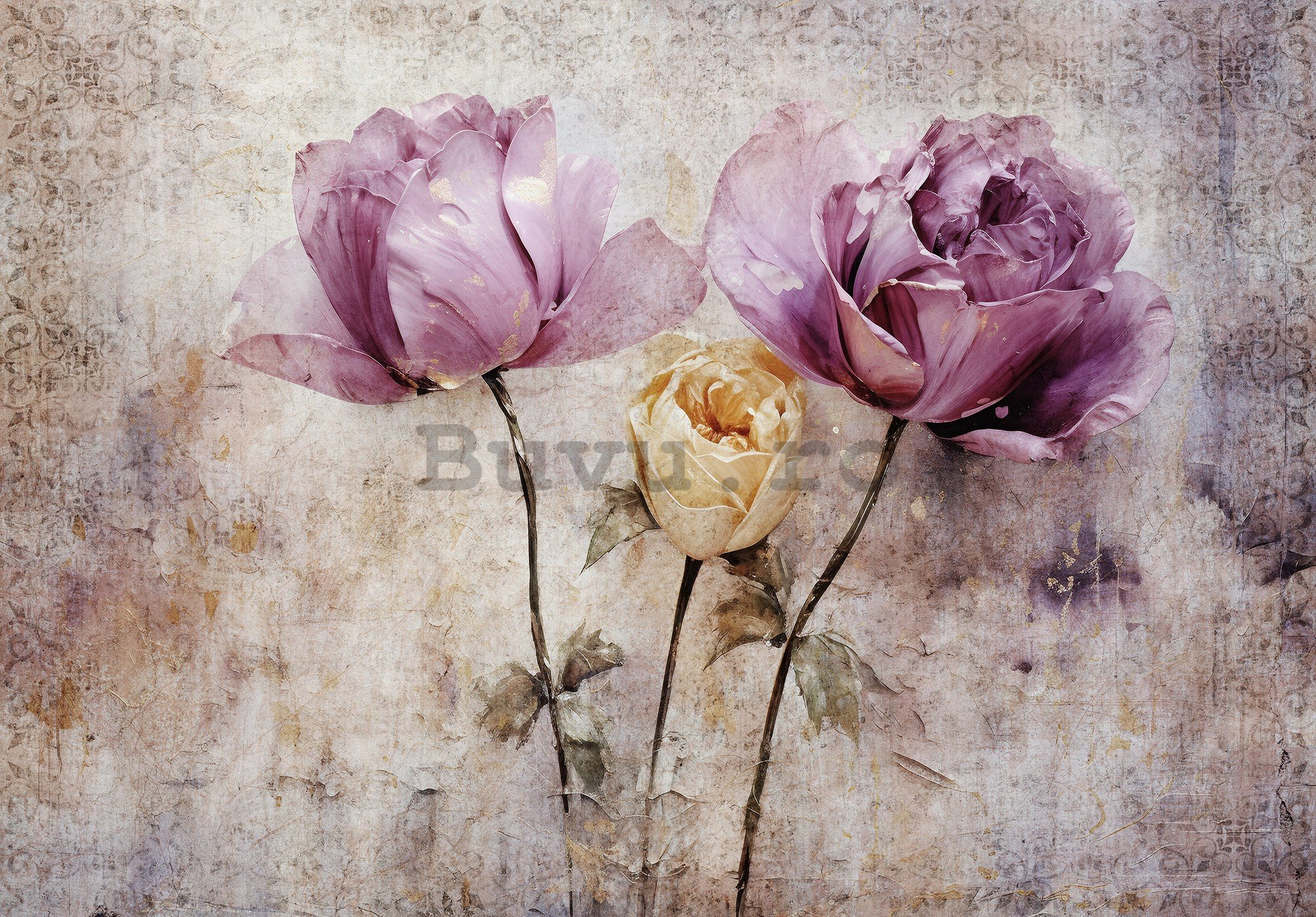 Fototapet vlies: Flowers Roses Structure - 368x254 cm
