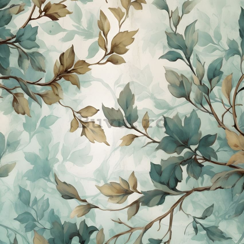 Fototapet vlies: Art Painted Leaves Branches -152,5x104 cm