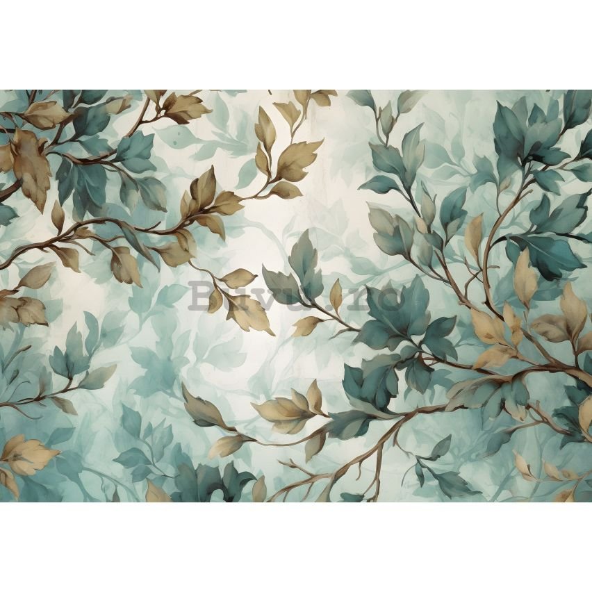 Fototapet vlies: Art Painted Leaves Branches -152,5x104 cm