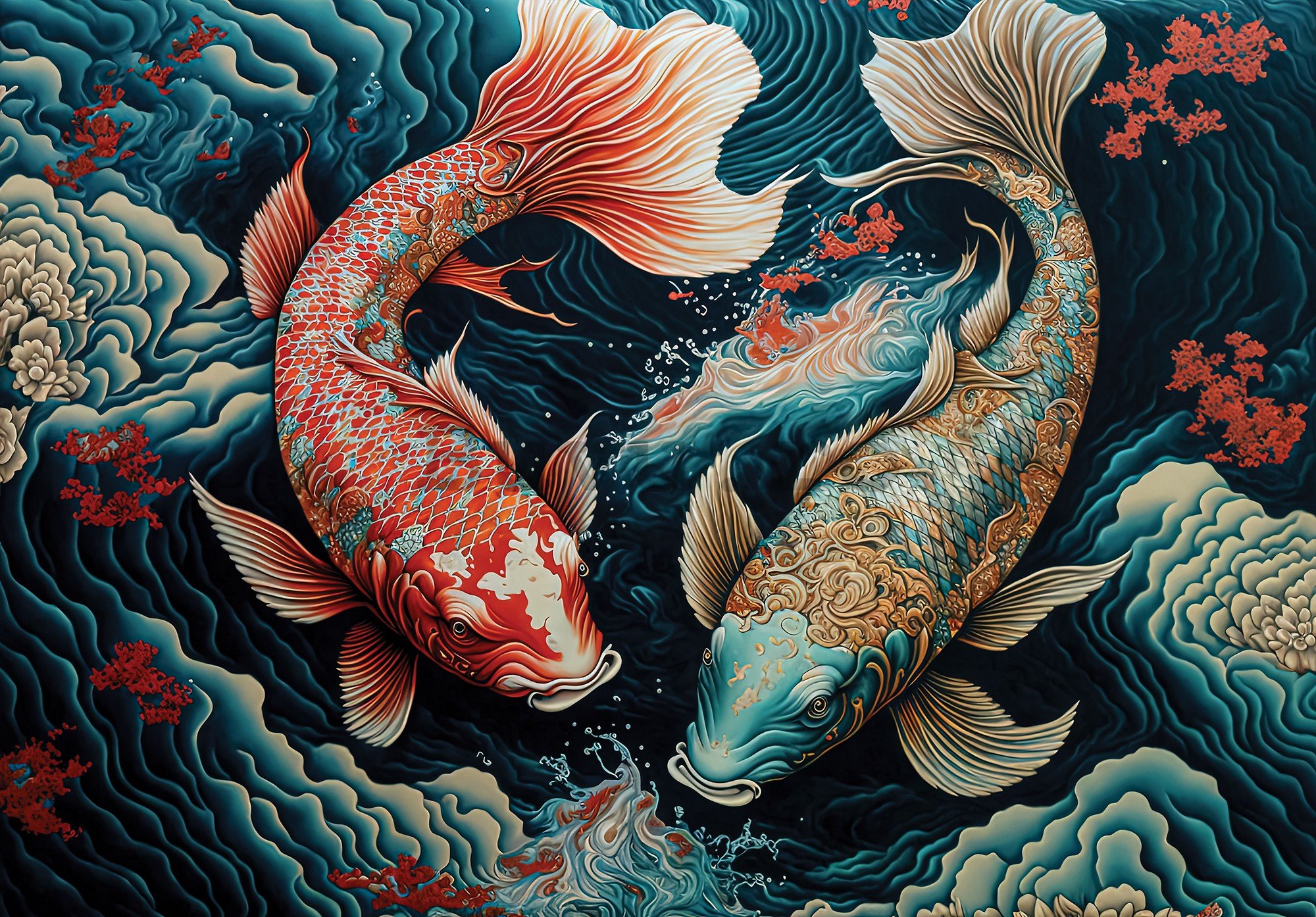 Fototapet vlies: Art koi carps ocean - 104x70,5 cm