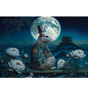 Fototapet vlies: Art Orient rabbit moon - 104x70,5 cm