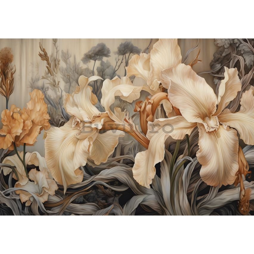 Fototapet vlies: Art Nature Beige flowers - 104x70,5 cm