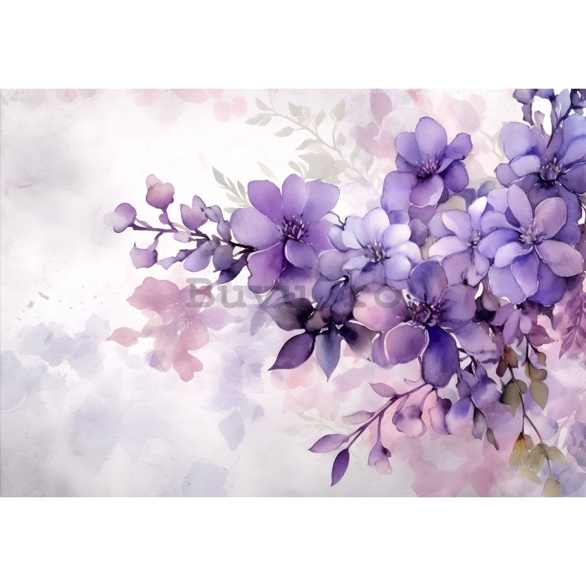 Fototapet vlies: Violet Romantic Painted Flowers - 104x70,5 cm
