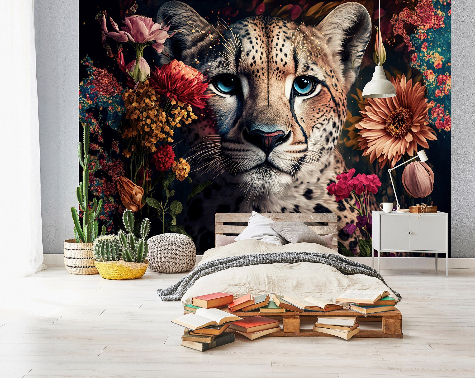 Fototapet vlies: Nature flowers cheetah colours - 208x146 cm